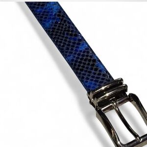 Blue and black leather snakeskin  Pattern Belt Silver Buckle like new